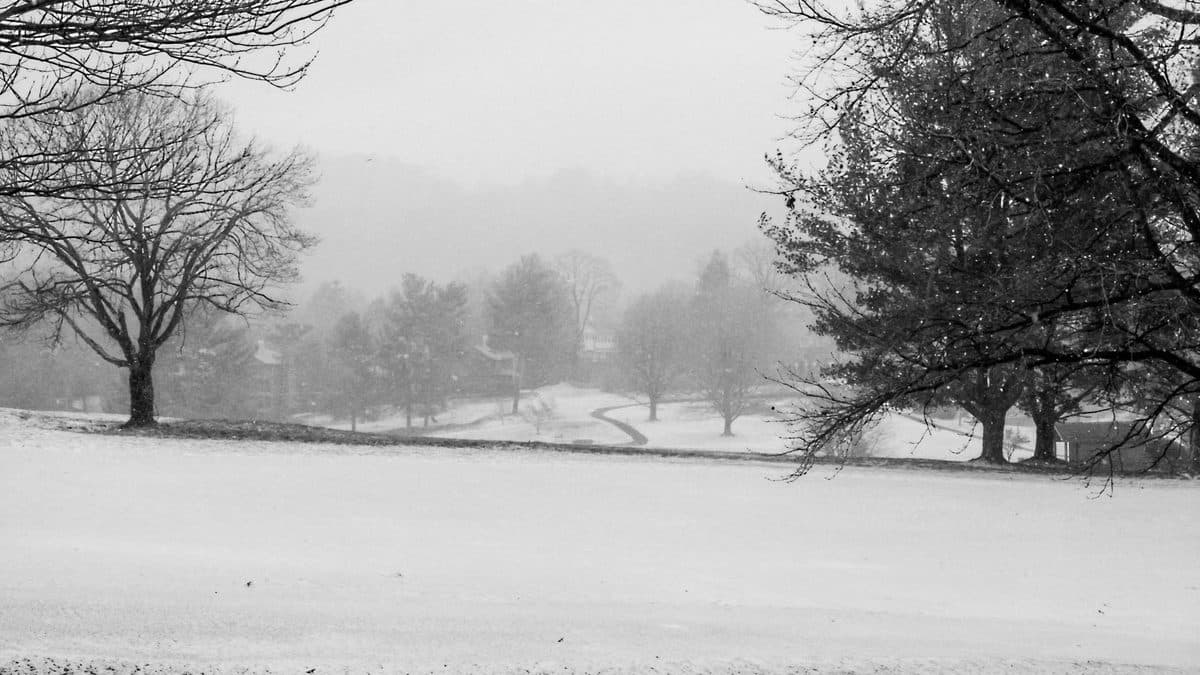 Snow on the golf course at the Omni Grove Park Inn in Asheville, North Carolina