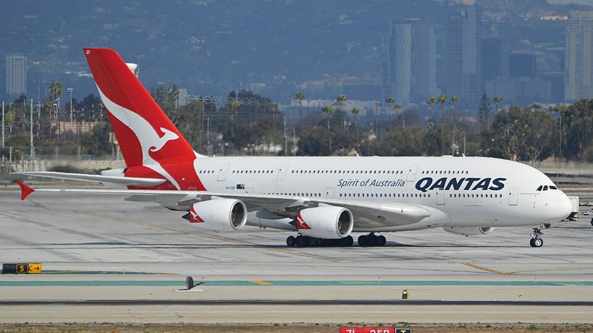 A Qantas Airbus A380 taxiing at Los Angeles International Airport, the busiest US gateway for nonstop flights to Australia