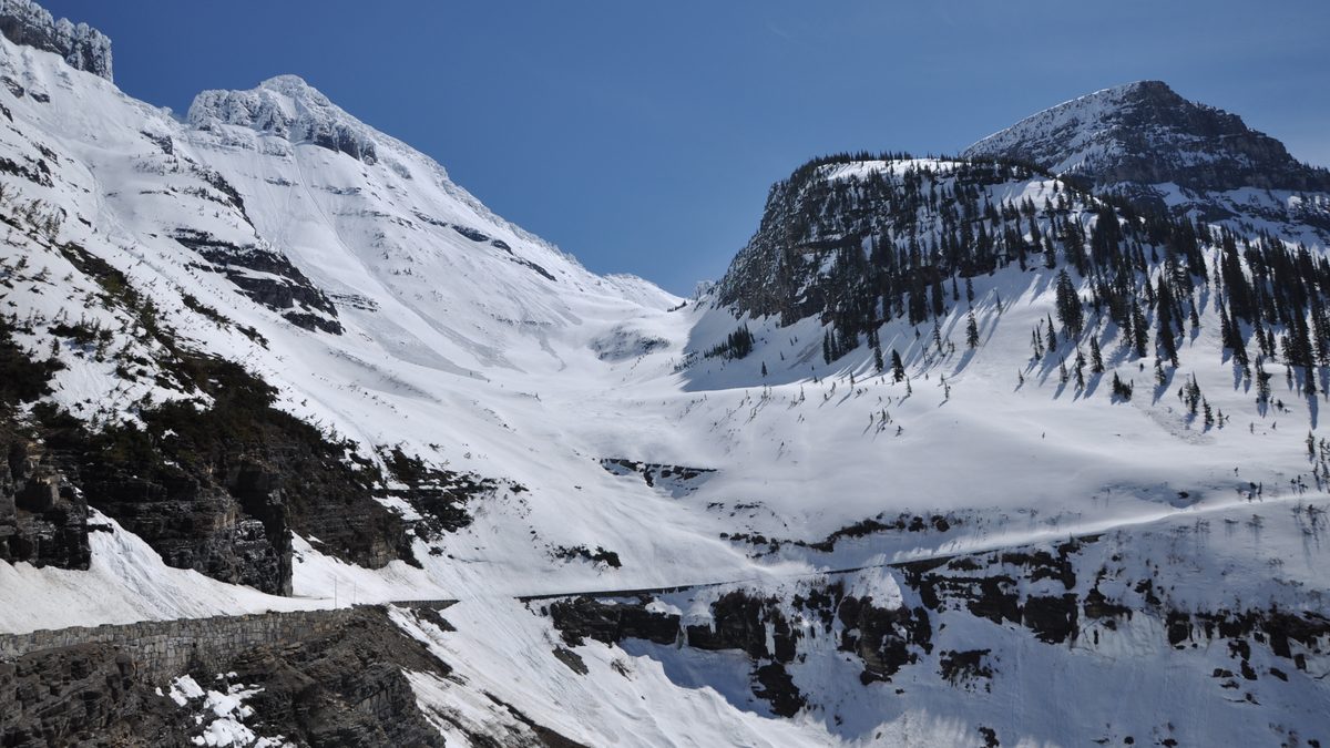 Snow covering the landscape in Glacier National Park, Montana